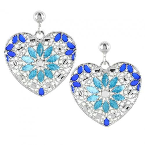 Orecchini in argento con pendente cuore e smalti azzurri collezione notre dame - cappagli charme - Modalova
