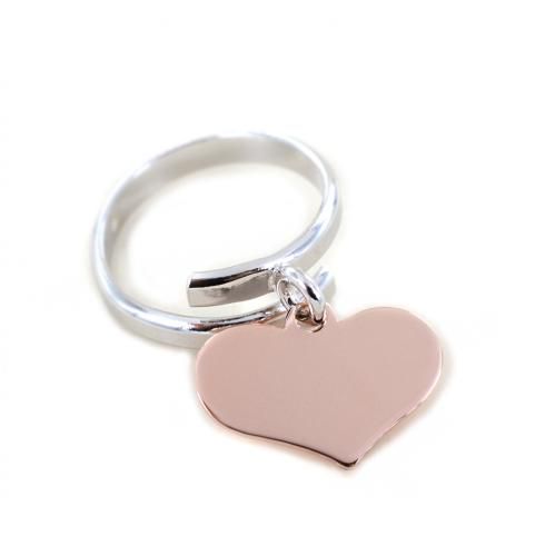 Anello con ciondolo cuore pendente rosa in argento cuore medio - cappagli charme - Modalova