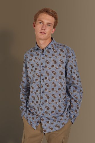 Camicia casual uomo collo francese misto lino con stampa floreale - Doppelganger - Modalova