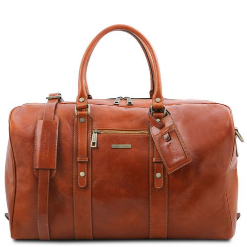 TL142140 TL Voyager - Borsa da viaggio in pelle con tasca frontale Miele - Tuscany Leather - Modalova