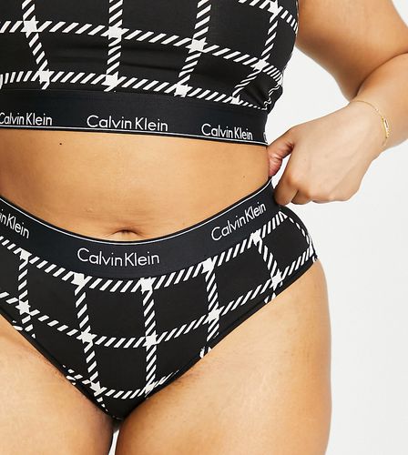 Plus - Modern Cotton - Slip a vita bassa neri con stampa a quadri e logo-Nero - Calvin Klein - Modalova