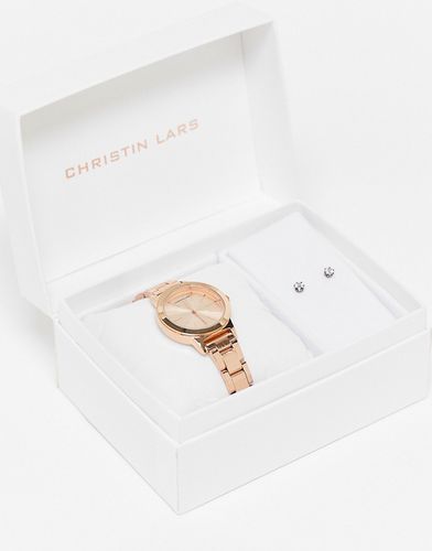 Set regalo color oro rosa con orologio e orecchini - Christin Lars - Modalova