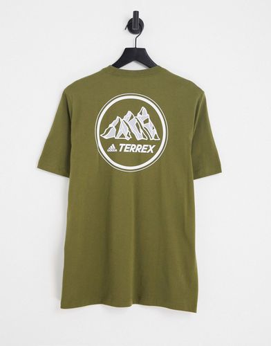 Adidas - Terrex - T-shirt kaki con stampa sul retro di montagna-Verde - adidas performance - Modalova