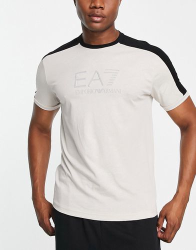 Armani - - T-shirt beige con logo e motivo a contrasto sulle spalle-Neutro - EA7 - Modalova