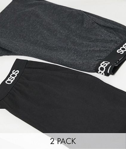 Confezione risparmio da 2 pantaloni del pigiama e antracite mélange con fascia in vita e logo - ASOS DESIGN - Modalova