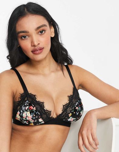 Coppe Grandi - Tori - Reggiseno in velluto a fiori con pizzo-Nero - ASOS DESIGN - Modalova