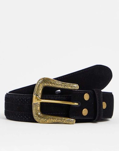 Cintura in camoscio nero con fibbia western - ASOS DESIGN - Modalova