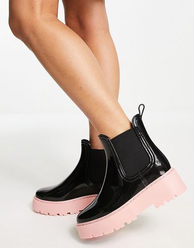 Gadget - Stivali da pioggia stile Chelsea neri con suola rosa-Nero - ASOS DESIGN - Modalova