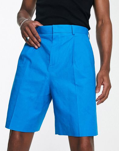 Pantaloncini eleganti ampi in misto lino blu - ASOS DESIGN - Modalova