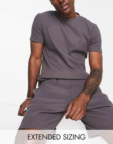 Pigiama grigio con ricamo di rosa composto da T-shirt e pantaloncini - ASOS DESIGN - Modalova