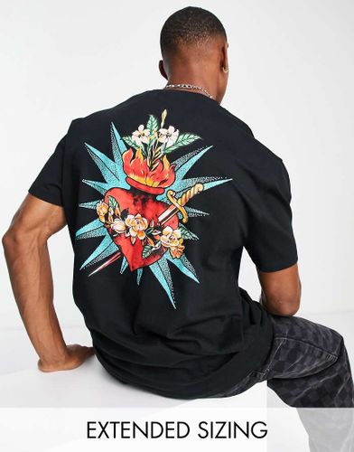 T-shirt comoda nera con stampa di cuore stile tatuaggio sul davanti e sul retro-Nero - ASOS DESIGN - Modalova