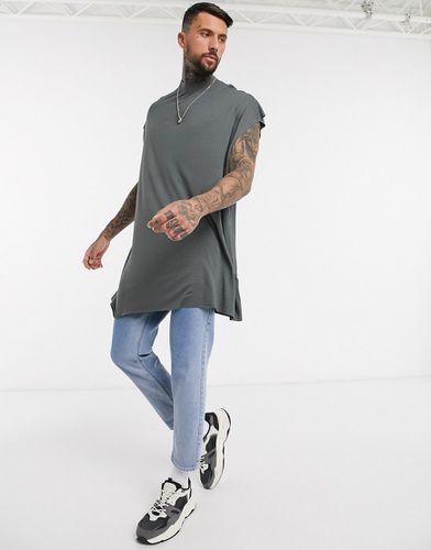 T-shirt lunga super oversize senza maniche nera-Nero - ASOS DESIGN - Modalova