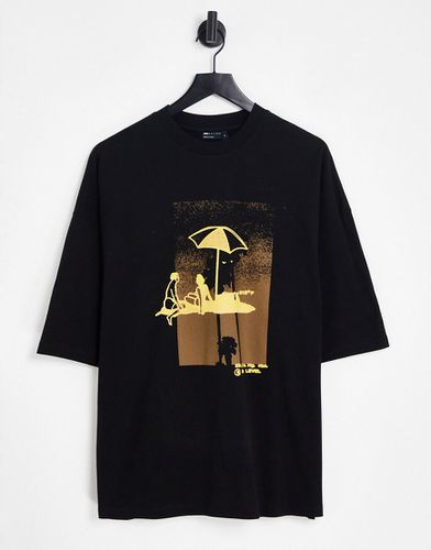 T-shirt oversize nera con stampa di ombrello giallo sul davanti e sul retro-Nero - ASOS DESIGN - Modalova