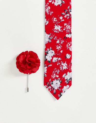 Set con cravatta a fiori e spilla per rever rosso - Ben Sherman - Modalova