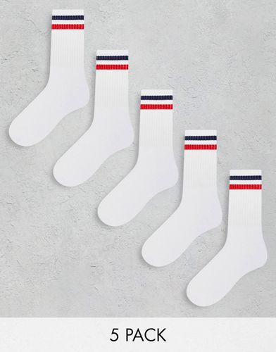 Confezione da 5 paia di calzini sportivi bianchi a righe-Bianco - Brave Soul - Modalova