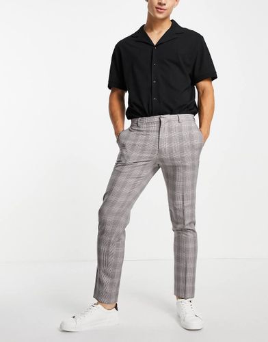 Burton - Pantaloni da abito skinny grigi a quadri bordeaux-Grigio - Burton Menswear - Modalova