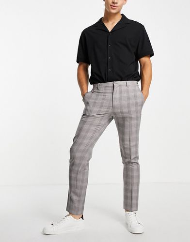 Burton - Pantaloni da abito skinny grigi a quadri bordeaux-Grigio - Burton Menswear - Modalova