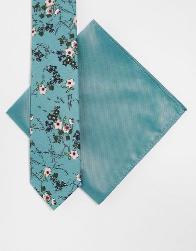 Cravatta e fazzoletto da taschino verdi con stampa-Verde - Gianni Feraud - Modalova