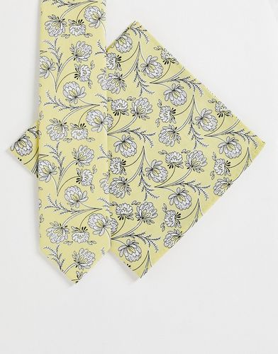 Set con cravatta e fazzoletto da taschino giallo a fiori - Gianni Feraud - Modalova