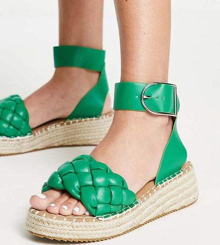 Sandali flatform stile espadrilles verdi intrecciati-Verde - Glamorous Wide Fit - Modalova