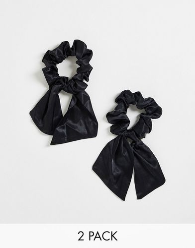 Confezione doppia di elastici per capelli in raso nero con fiocco - Easilocks - Modalova