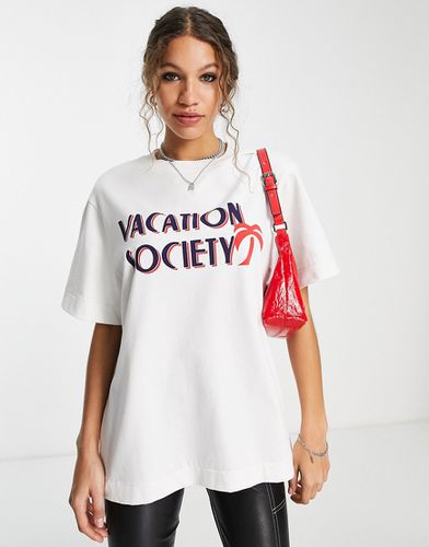 T-shirt oversize a maniche corte in cotone bianca con scritta "Vacation society" - IVORY-Bianco - Edited - Modalova