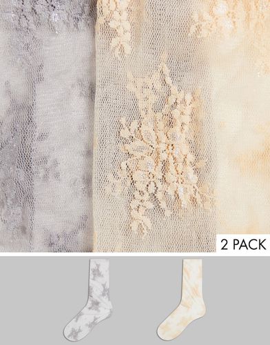 Confezione multipack da due paia di calzini in pizzo trasparente con orlo con volant in beige e grigio - EGO - Modalova