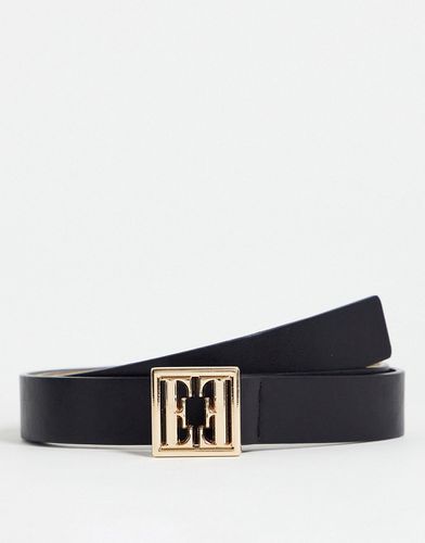 Cintura nera con fibbia squadrata con logo - Elle - Modalova