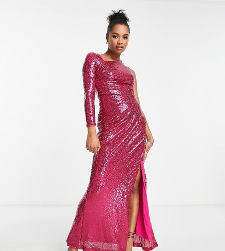 Esclusiva - Vestito con gonna al polpaccio drappeggiato monospalla con paillettes rosa - Jaded Rose Petite - Modalova
