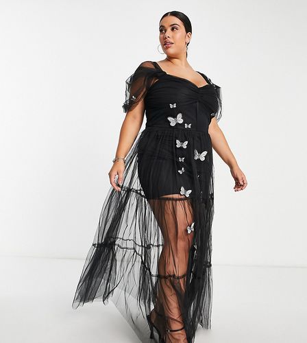 Esclusiva - Vestito a corsetto nero trasparente con ricamo 3D - Lace & Beads Plus - Modalova