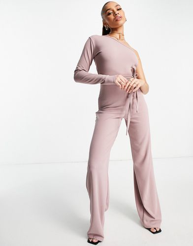 Tuta jumpsuit monospalla color lavanda allacciata in vita-Viola - Femme Luxe - Modalova