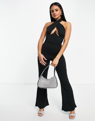 Tuta jumpsuit a zampa nera con cut-out sul busto-Nero - Femme Luxe - Modalova