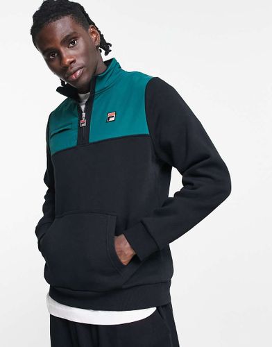 Felpa in pile color block nera e verde-Nero - Fila - Modalova