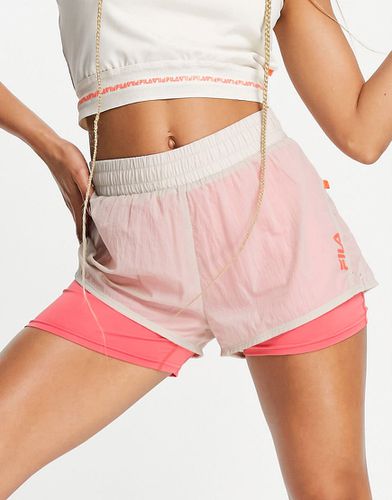 Pantaloncini avena e rosa con pannelli con logo-Bianco - Fila - Modalova