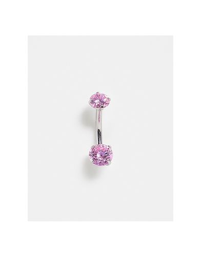Piercing per ombelico a barra in acciaio inossidabile con cristalli rosa-Argento - Kingsley Ryan - Modalova