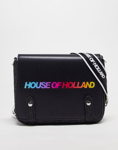 Borsa a cartella nera con logo-Nero - House of Holland - Modalova