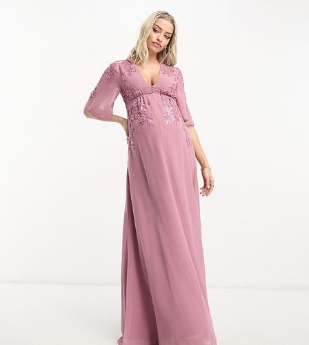 Vestito lungo color malva decorato con scollo profondo-Rosa - Hope & Ivy Maternity - Modalova