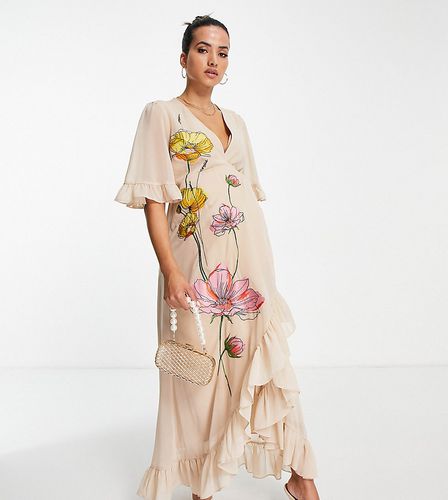 Vestito lungo a portafoglio ricamato color pesca a fiori-Rosa - Hope & Ivy Maternity - Modalova