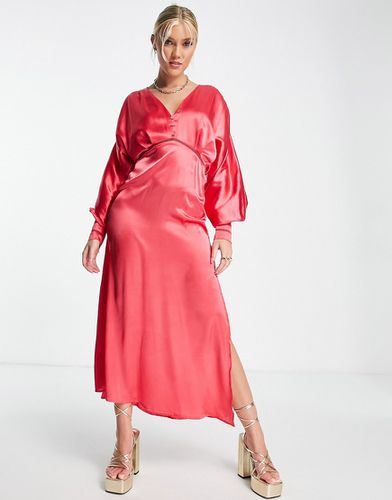 Milly - Vestito midi in raso color corallo con maniche ad ali di pipistrello-Rosa - Hope & Ivy - Modalova