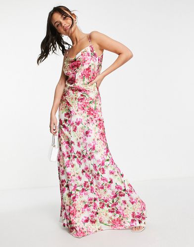 Vestito lungo con scollo ad anello e stampa mista rosa a fiori - Hope & Ivy - Modalova