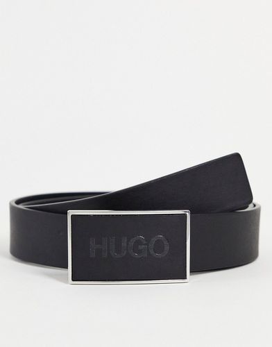 Cintura in pelle nera con logo-Nero - HUGO - Modalova