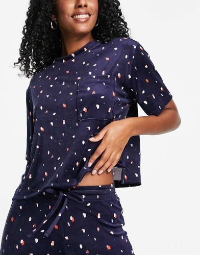 Dottie - Top del pigiama a maniche corte in velour blu navy a pois - Hunkemoller - Modalova