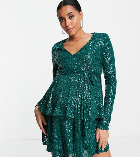 In esclusiva - Vestito corto con scollo profondo e paillettes decorative color verde smeraldo - In The Style Maternity - Modalova