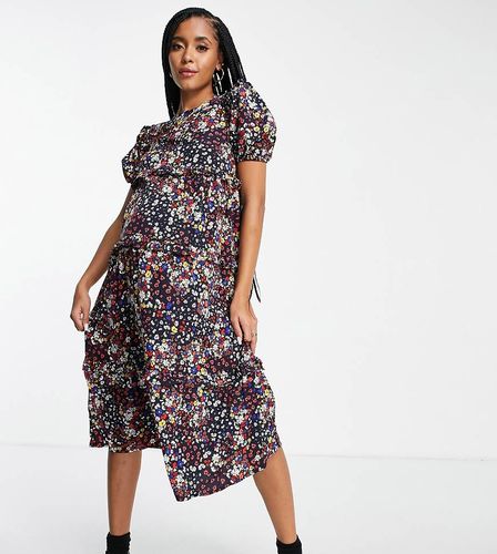Vestito midi scuro a fiori con volant-Multicolore - Influence Maternity - Modalova