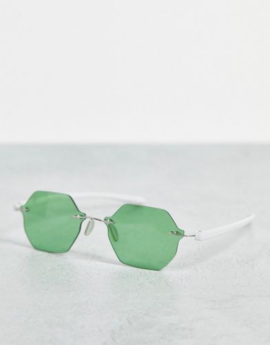 Occhiali da sole esagonali con montatura argento e lenti verdi - Jeepers Peepers - Modalova