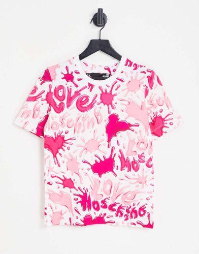 T-shirt rosa multicolore con stampa di schizzi e logo - Love Moschino - Modalova