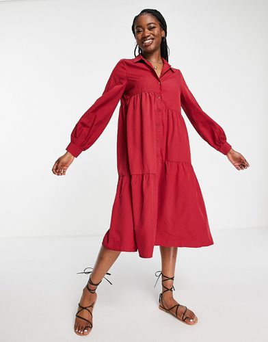 Vestito camicia stile grembiule midi-Rosso - Lola May - Modalova