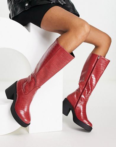 Stivali a calza al ginocchio rossi con tacco-Rosso - London Rebel - Modalova