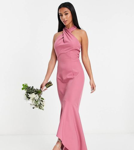 Vestito midi da damigella rosa scuro incrociato sul davanti - Little Mistress Petite - Modalova