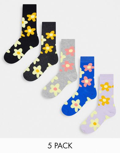 Confezione da 5 paia di calzini con motivo a fiori multicolore - New Look - Modalova